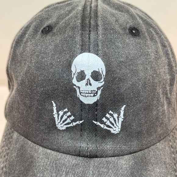 Baseball Hat Skull Print Hang Loose Adjustable Unisex Washed Black - Picture 4 of 13